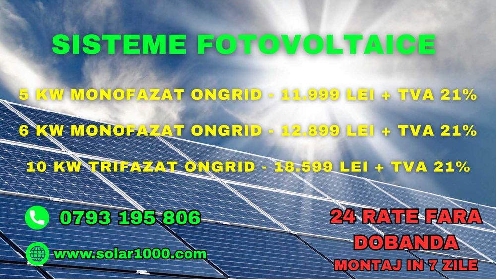 Montaj Sistem Panouri Fotovoltaice - Cost mic - Posibilitate Rate