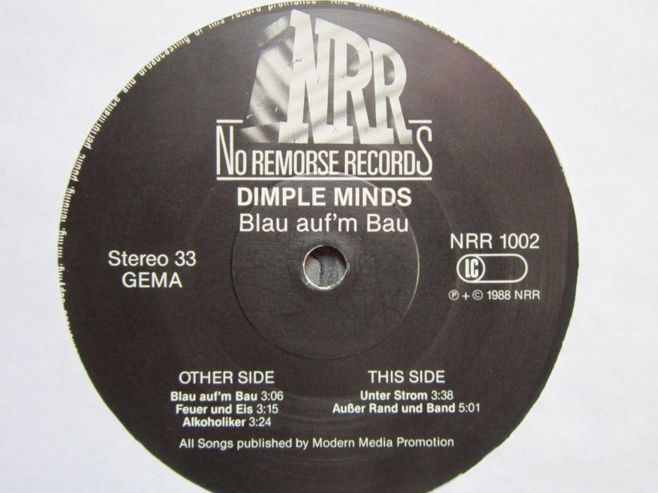 vinil Dimple Minds ‎Blau Auf'm Bau 1st Edition WGermany'88 Punk rock