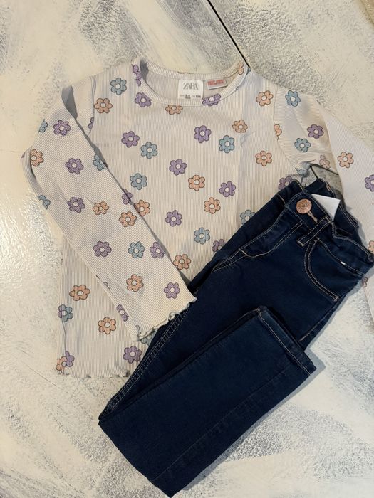 Комплект за момиченце блузка Zara + дънки 3-4 години/104см