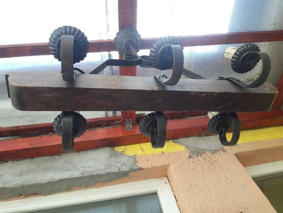 Candelabru  terasa/filigorie din lemn si fier forjat cu sase brate