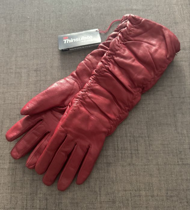 Кожаные женские перчатки удлиненные