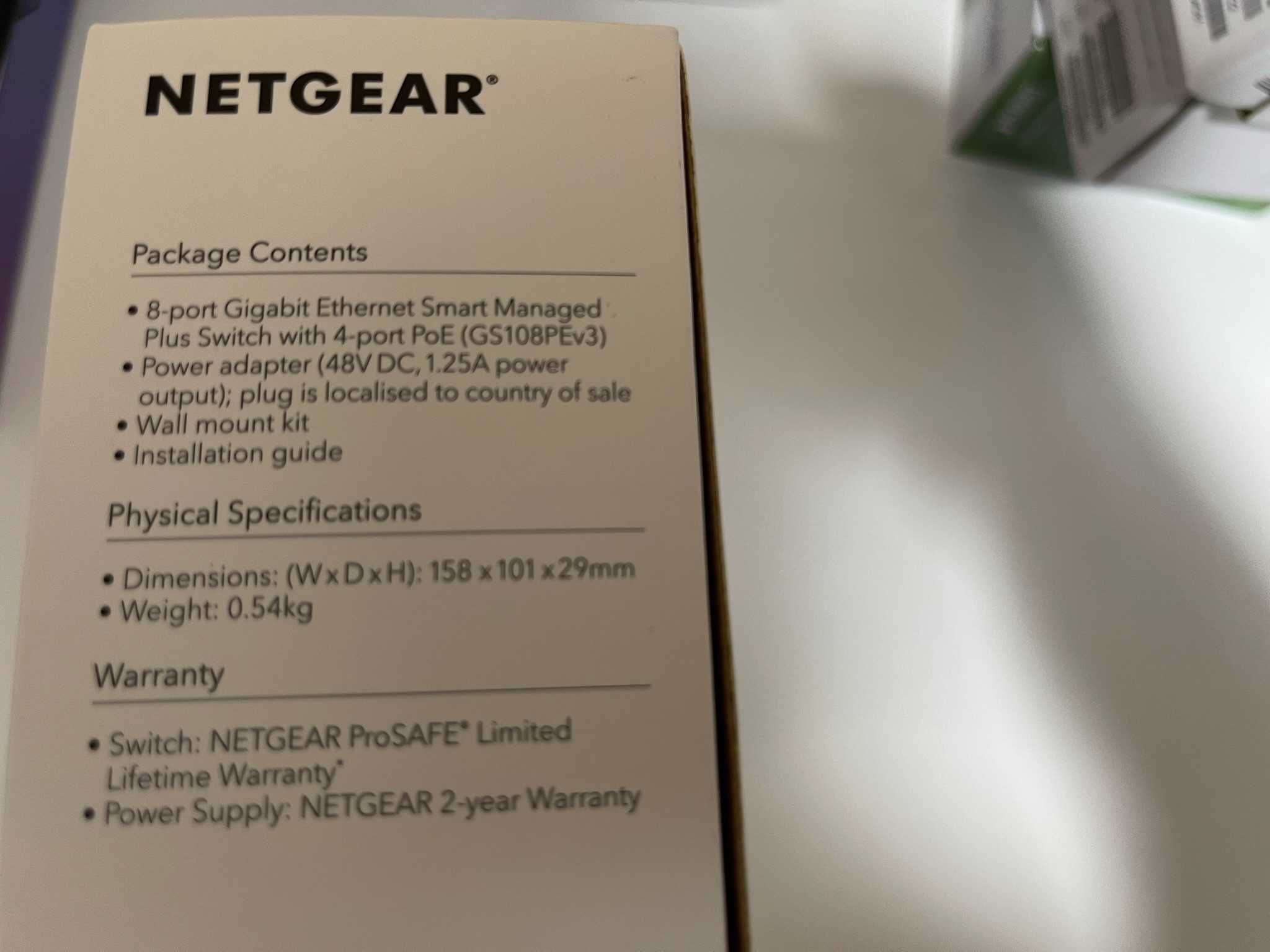 SWITCH NETGEAR 8 Ports Model: GS108 PE  / Ethernet Smart Managed