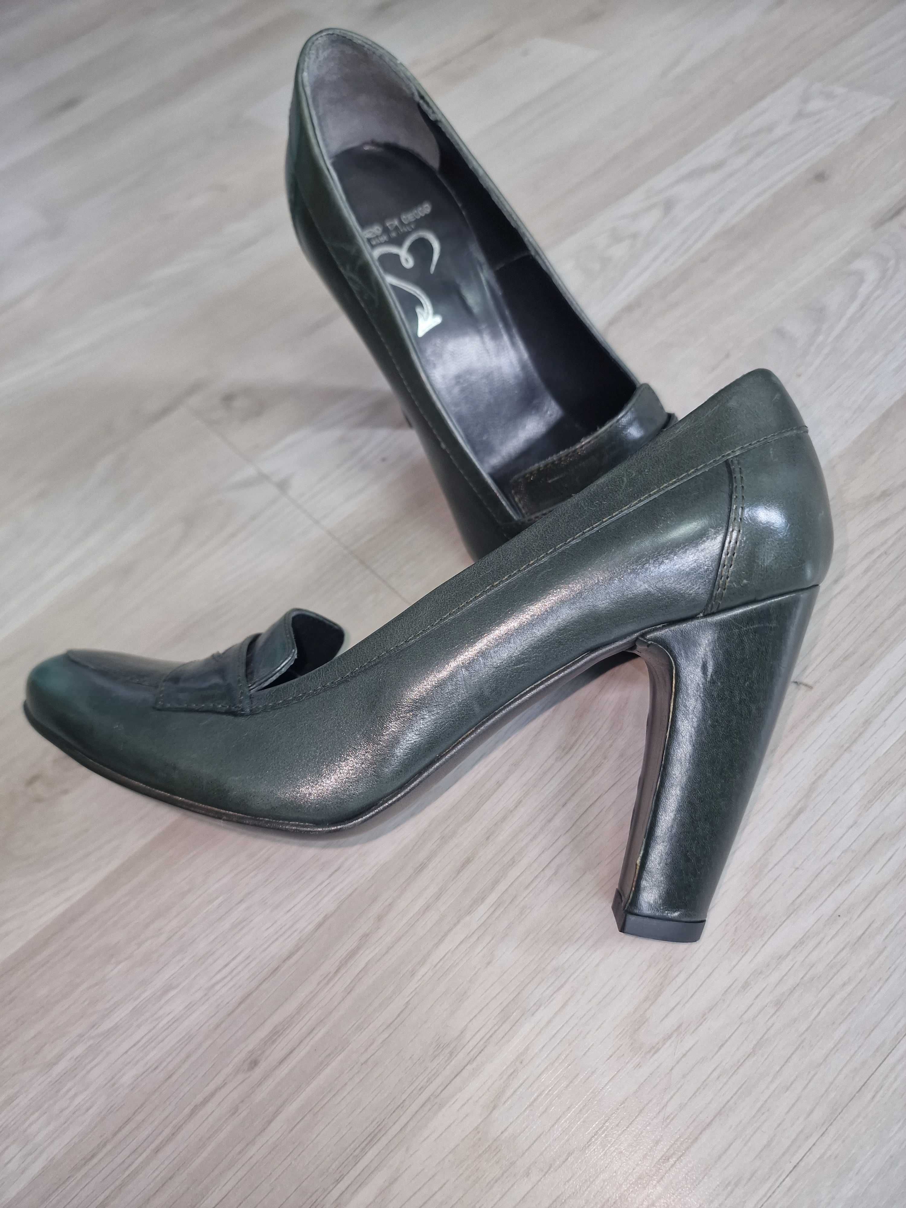 Pantofi piele verde inchis