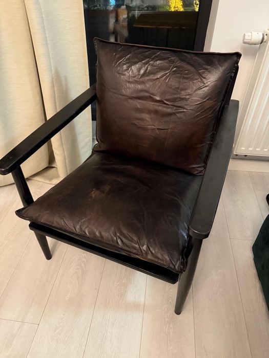 Fotoliu piele si lemn de acacia