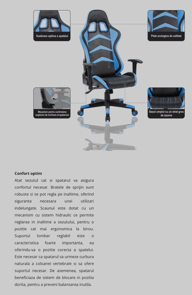 Scaun Gaming Kring Sif, cu suport lonbar si tetiera, functie recliner