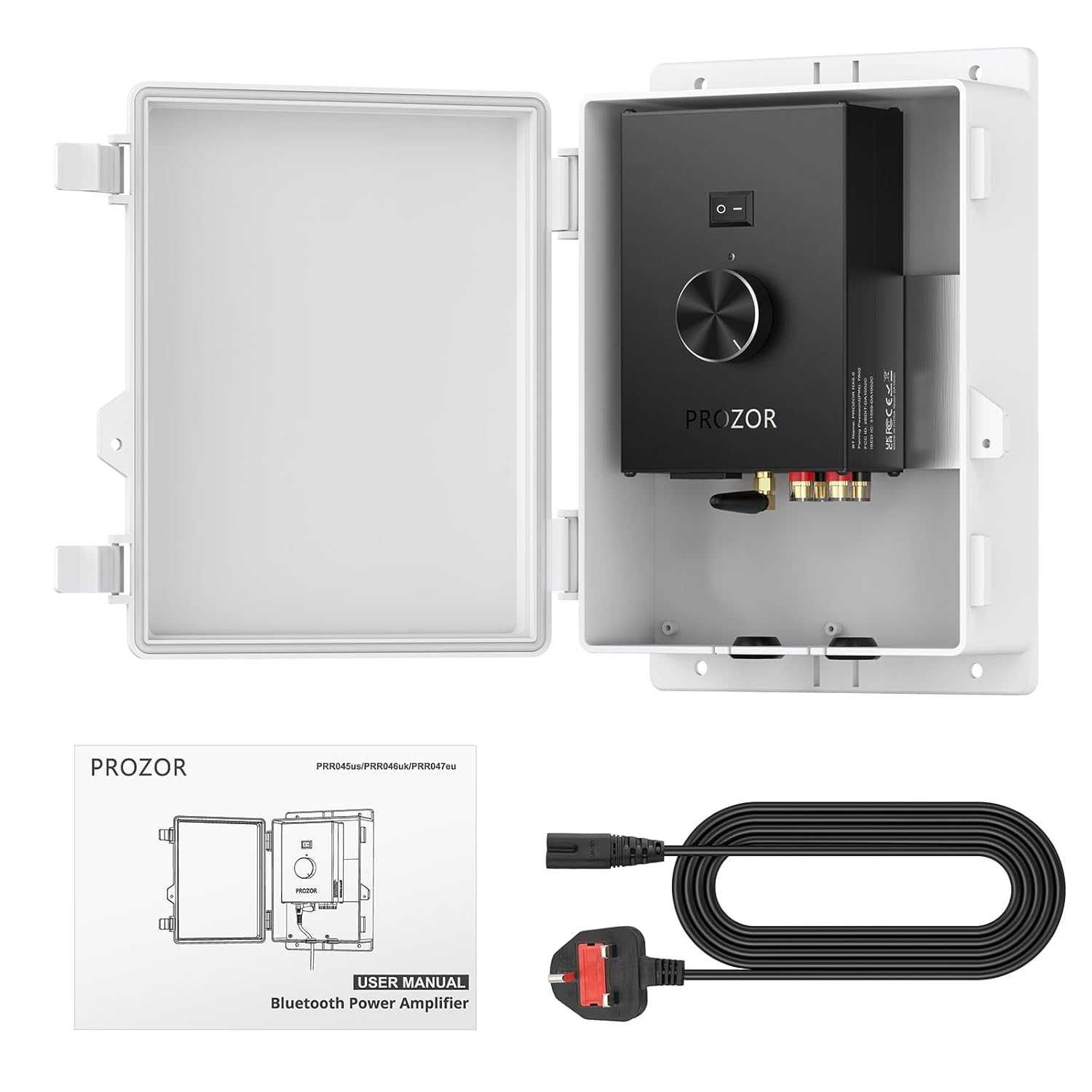 PROZOR Bluetooth усилвател с водоустойчива монтажна кутия 200W×2