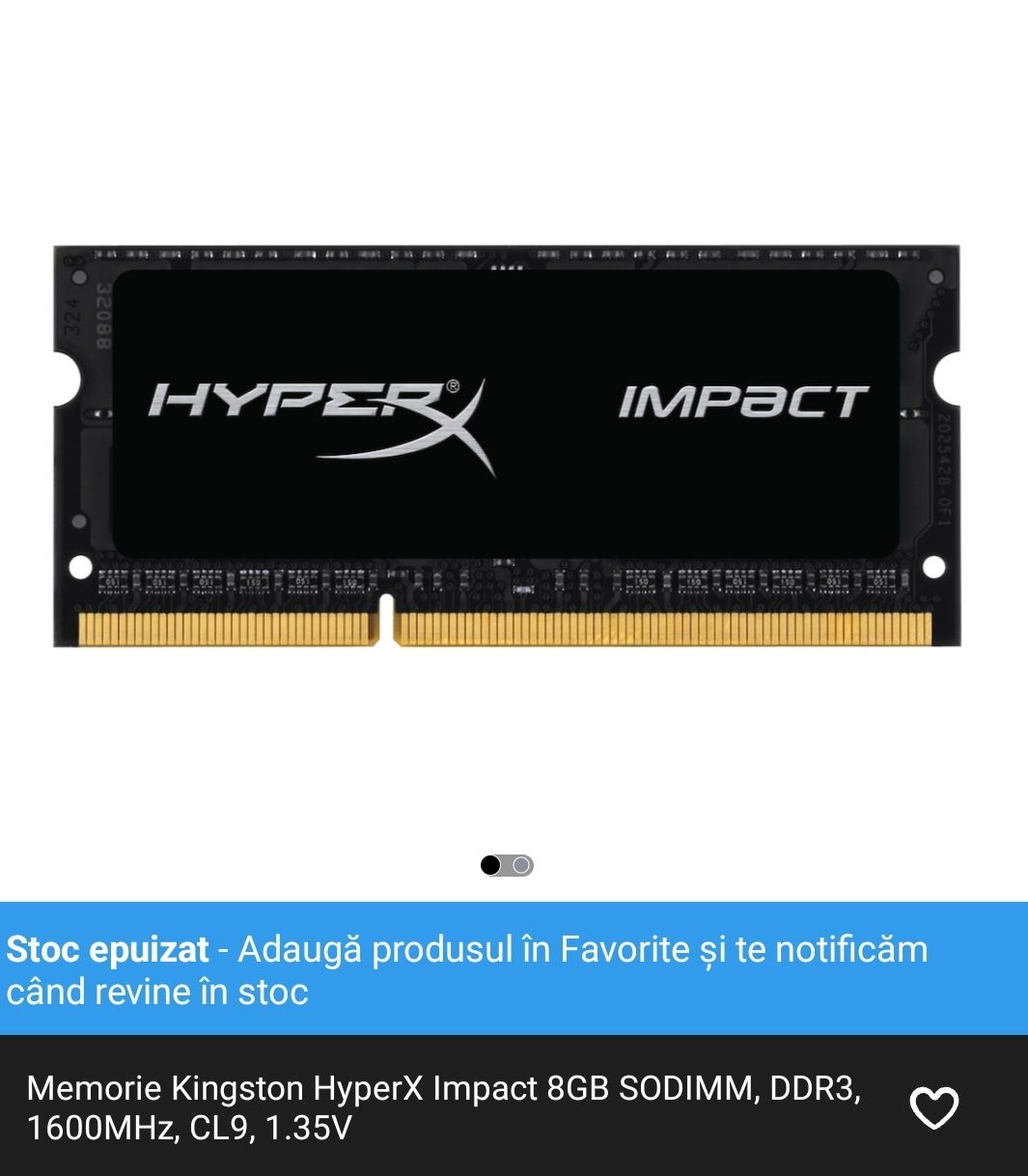 Memorie Kingston HyperX Impact 8GB DDR3 1600Mhz