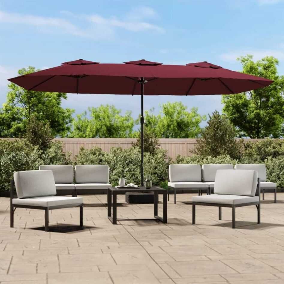 Umbrela de soare gradina/terasa cu lumini LED 450×245 cm Roșu Bordo