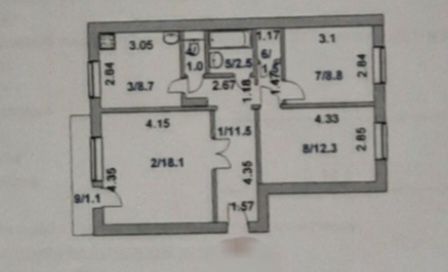 Продам 3-комнатную квартиру 6 87 этаж 8 не угловая, тёплая.