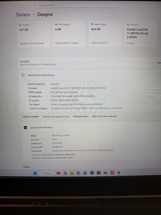 Vând laptop ASUS TUF Gaming F17 (FX706LI)