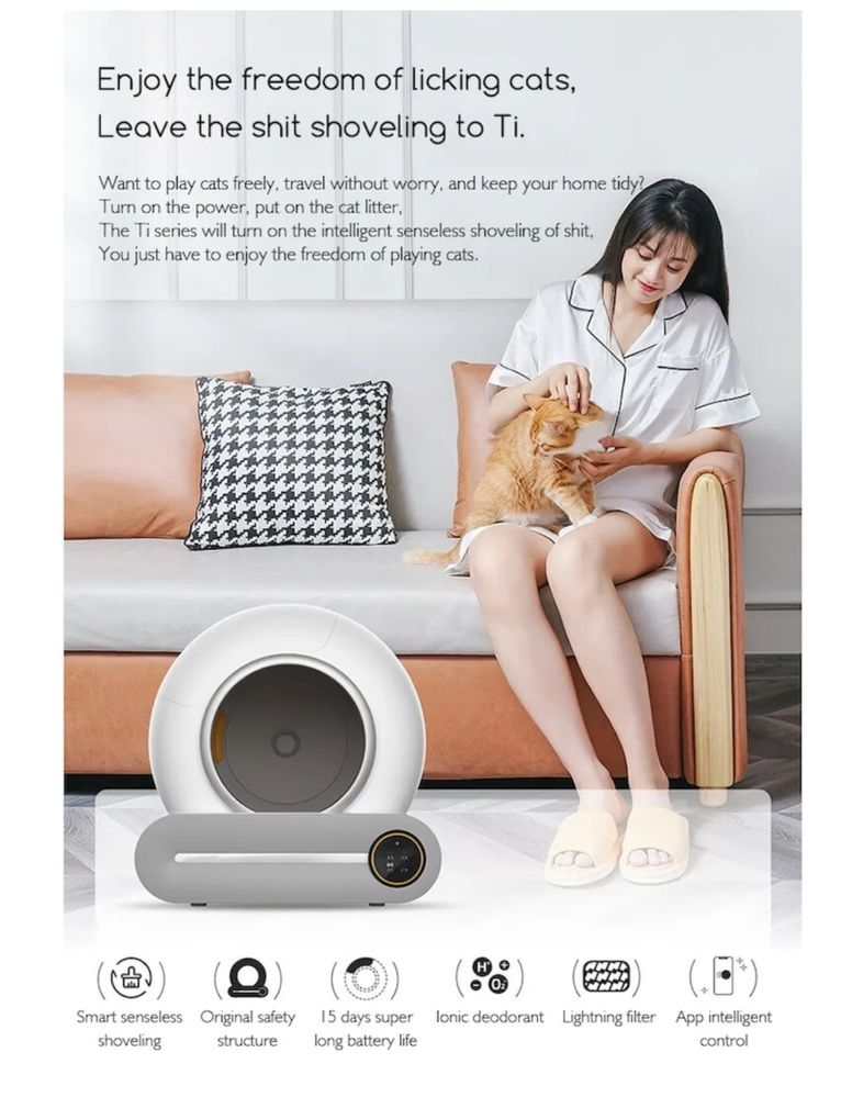 Litiera Auto Smart pisica,Sterilizare Ionica-gravitationali,Touch 9L