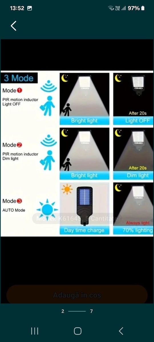 Lămpi led solare cu senzor miscare și telecomandă