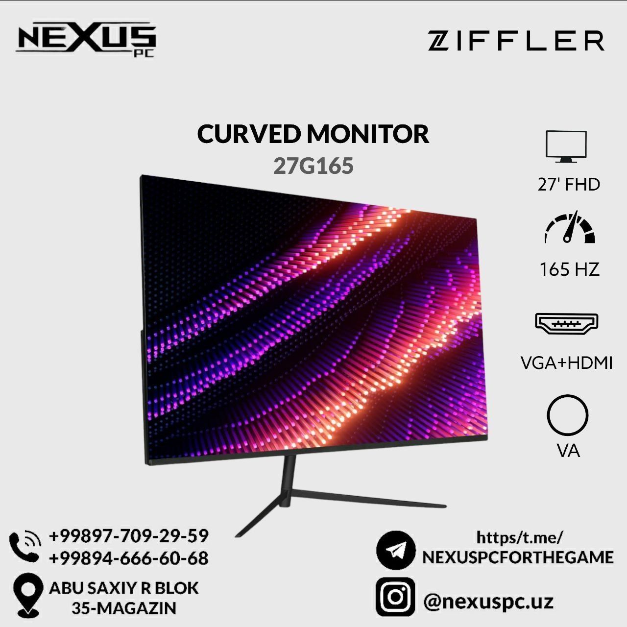 NEW Monitor ZIFFLER 27 Curved 180Hz Fhd