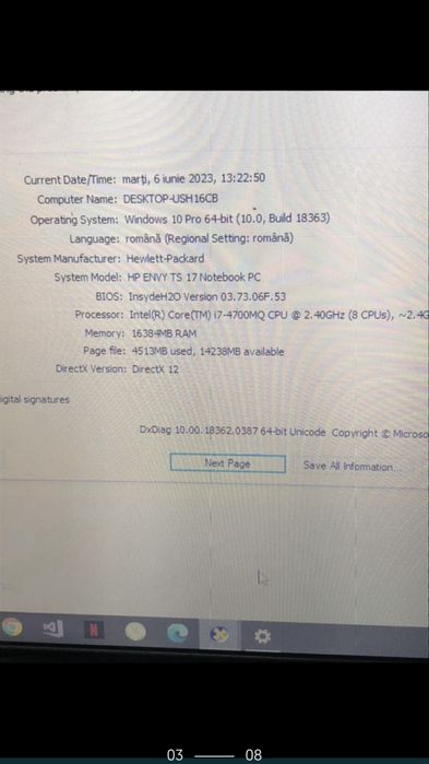 Laptop HP Envy TS touch 17” i7 4700 2,4Ghz 16gb/mem ram,1 terra hdd