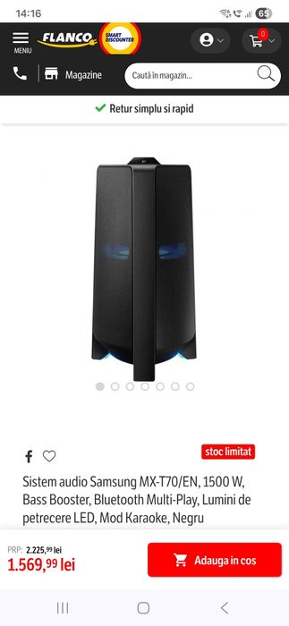 Sistem audio Samsung MX-T70/EN, 1500 W, Bass Booster, Bluetooth Multi-