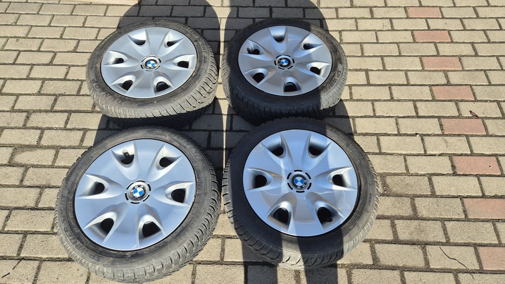 set roți; cauciucuri;195 55 16 ,de iarnă,jante tablă,capace ,originale