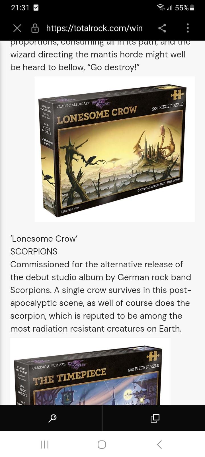 Puzzle album Lonesome Crow Scorpions 500 piese rock black crow 632x320