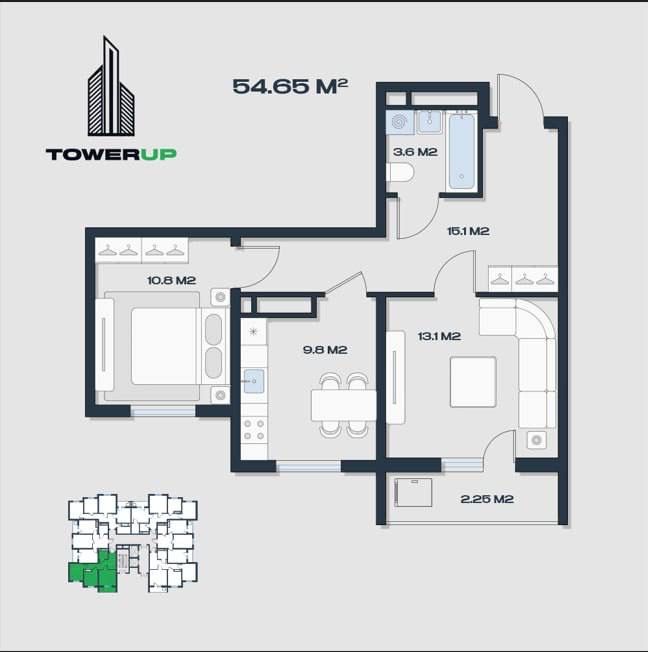 Сергели Ханабад ЖК TOWER UP 2х комнатная