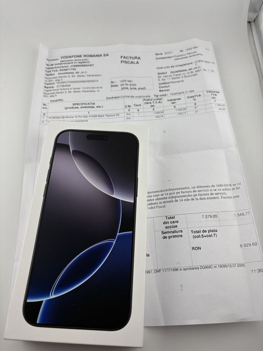 iPhone 16 Pro Max, 512GB, 5G, Black Titanium, SIGILAT, factura