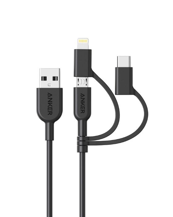Anker Powerline II 3 in 1 USB-micro+USB-C+Lightning кабел,черен/бял