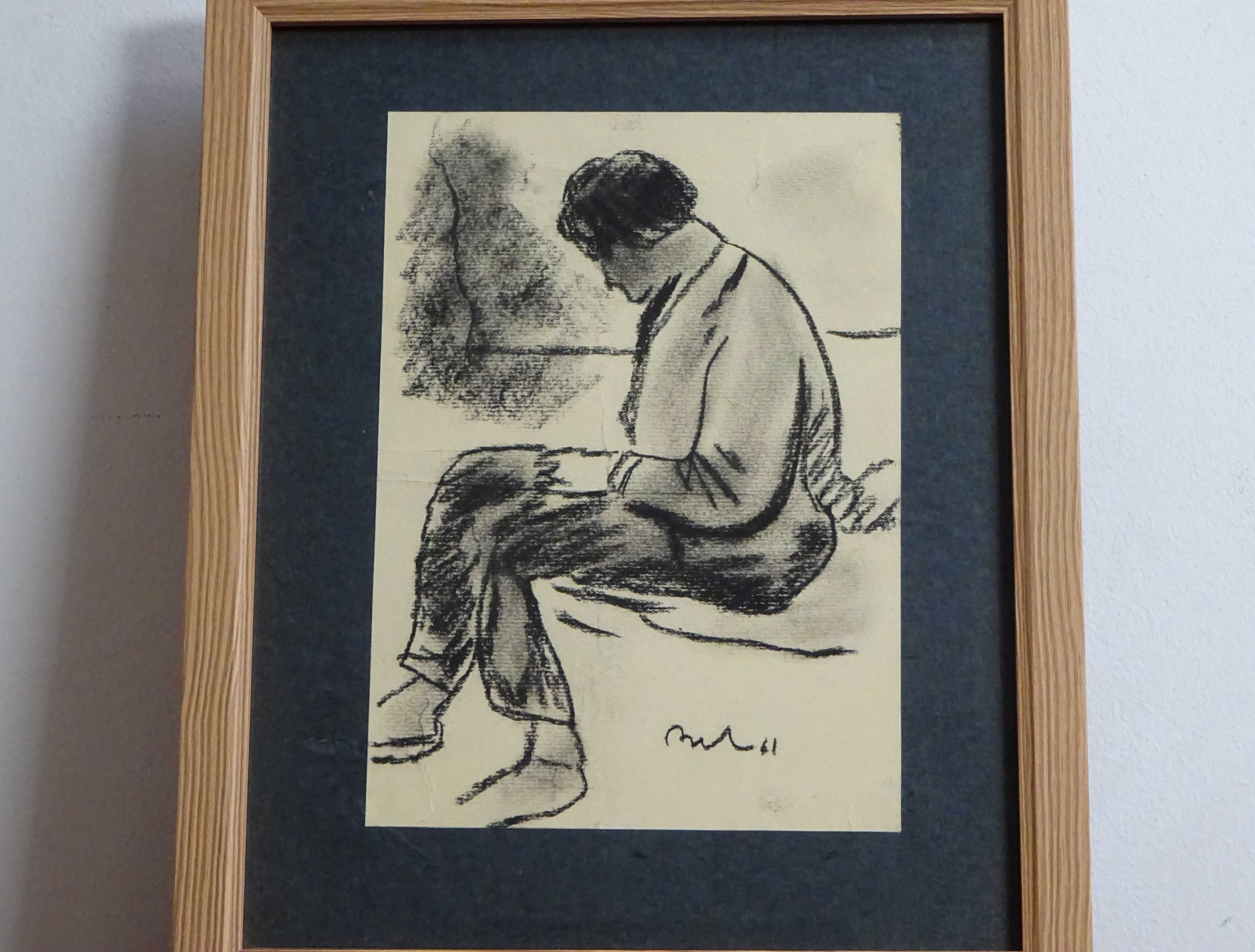 Corneliu Baba, ’Repaus’ | Tablou vechi, carbune pe hartie