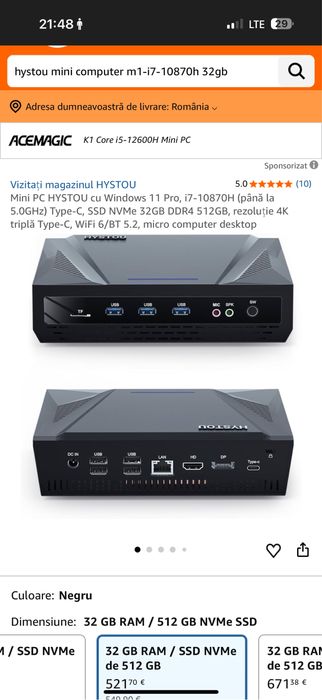 Vand mini pc i7 10th 32 gb ram