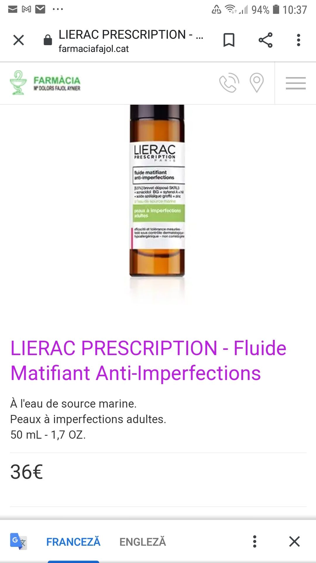 Fluide matifiant anti-imperfections Lierac Paris