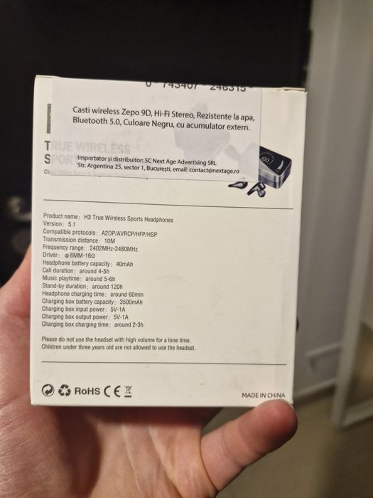 Casti Wireless Bluethoot, culoare negru, noi, sigilate