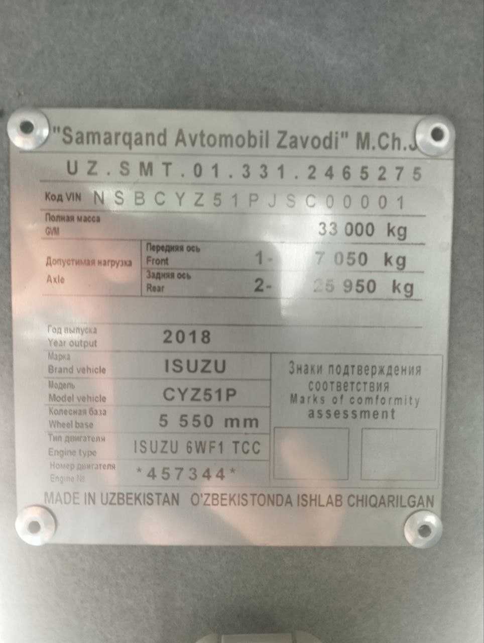 ISUZU CYZ51P Самосвал 2018 года