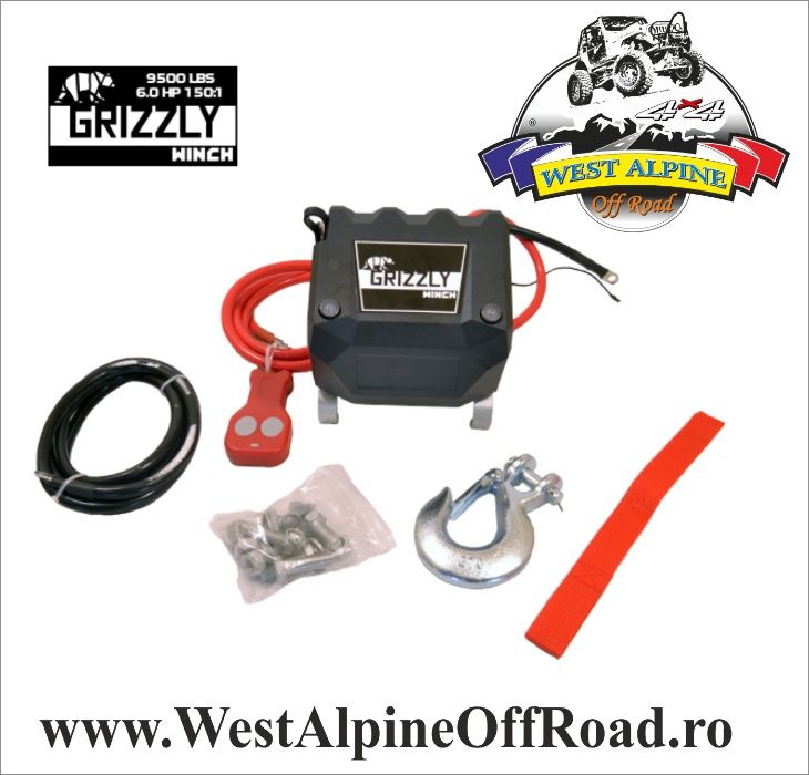 Troliu auto GRIZZLY WINCH 9500 lbs cablu otel (Forta: 4310 KG)