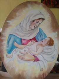 Tablou - pictura in ulei pe panza - Fecioara Maria si pruncul Iisus