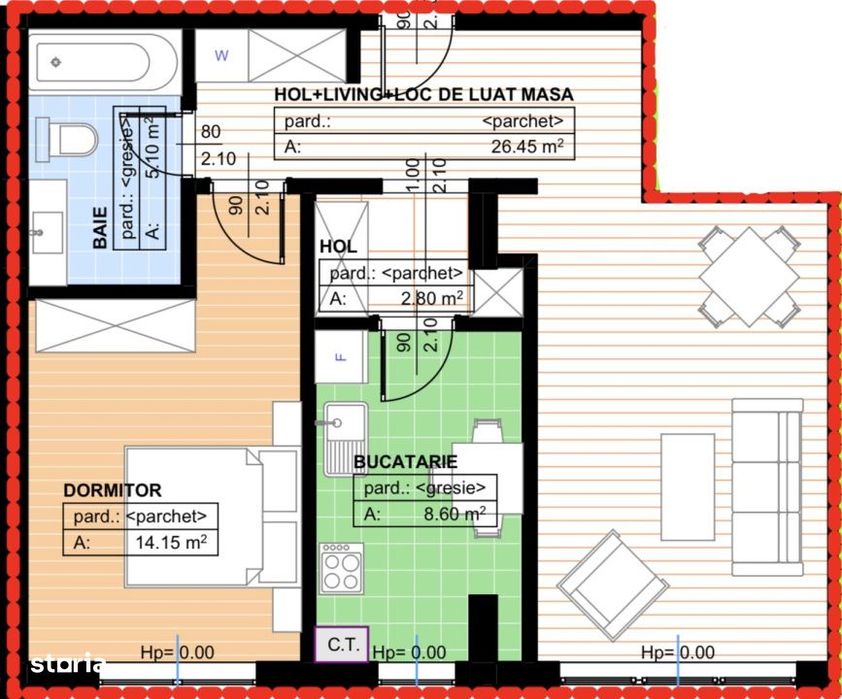 Apartament 2 camere, decomandat 57,10mp, 1 Mai, zona Parc Nicolae Roma