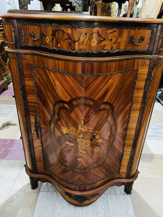 Comoda Colt Lemn Masiv Intarsie Bronz Vintage