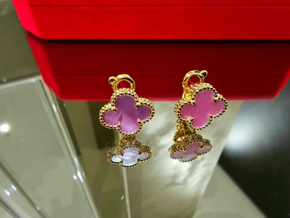 Van Cleef & Arpels VCA Gold Pink Opal Vintage Alhambra Дамски Обеци