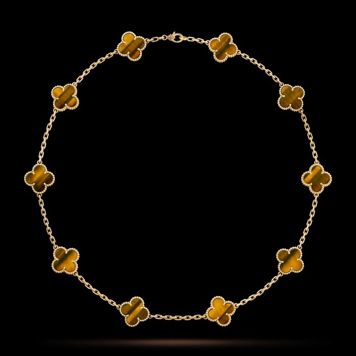 Van Cleef & Arpels VCA Gold Tiger Eye 10 Motifs Alhambra Дамско Колие