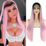 Peruca F81 FRONT LACE roz ombre rose baza bruneta lunga dreapta