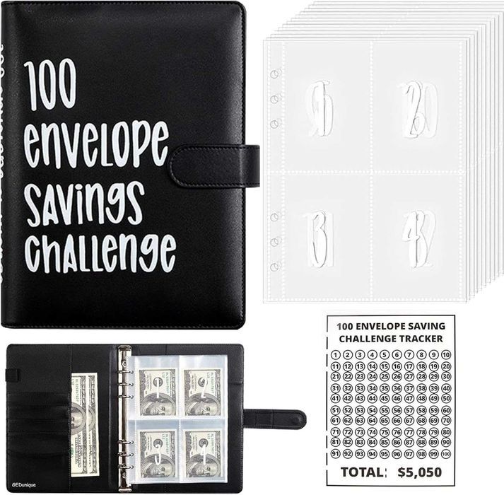 Set economisire bani GEDunique, 100 plicuri, negru