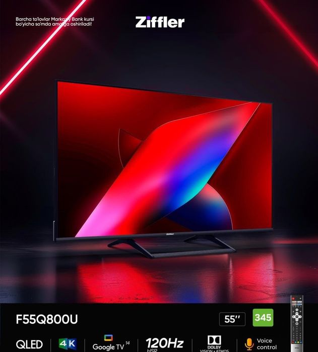 Televizor / телевизор Ziffler 55 TV Qled 4K Android 120Hz golosovoy p