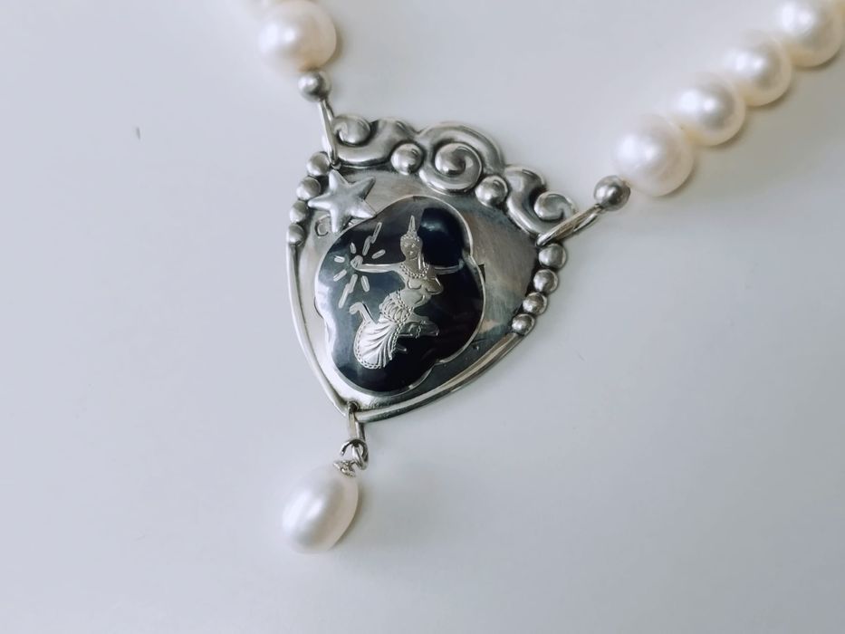 Vechi colier din argint 826 si ichizatoare 925, perle baroc, handmade