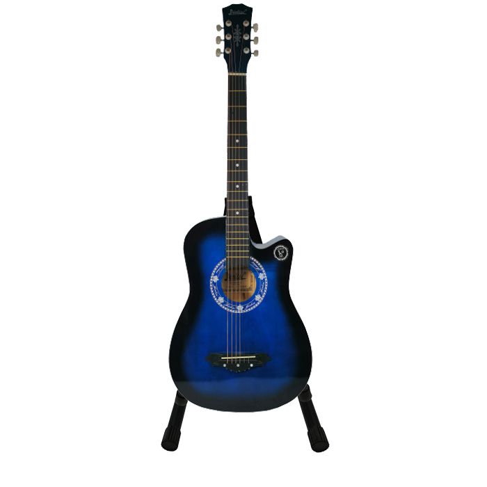 Chitara clasica IdeallStore®, 95 cm, lemn, Cutaway, albastru, stativ