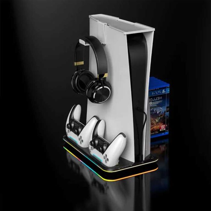Охлаждаща стойка за Playstation 5 RGB с докинг станция за зареждане