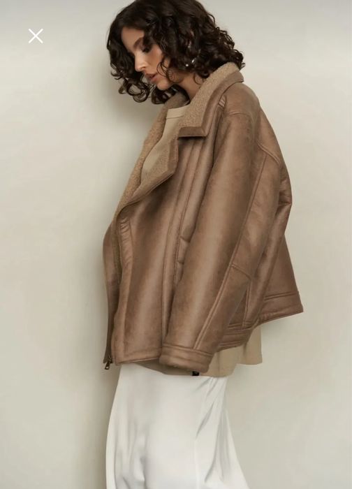 Geaca piele tip cojoc shelby cu blanita bej