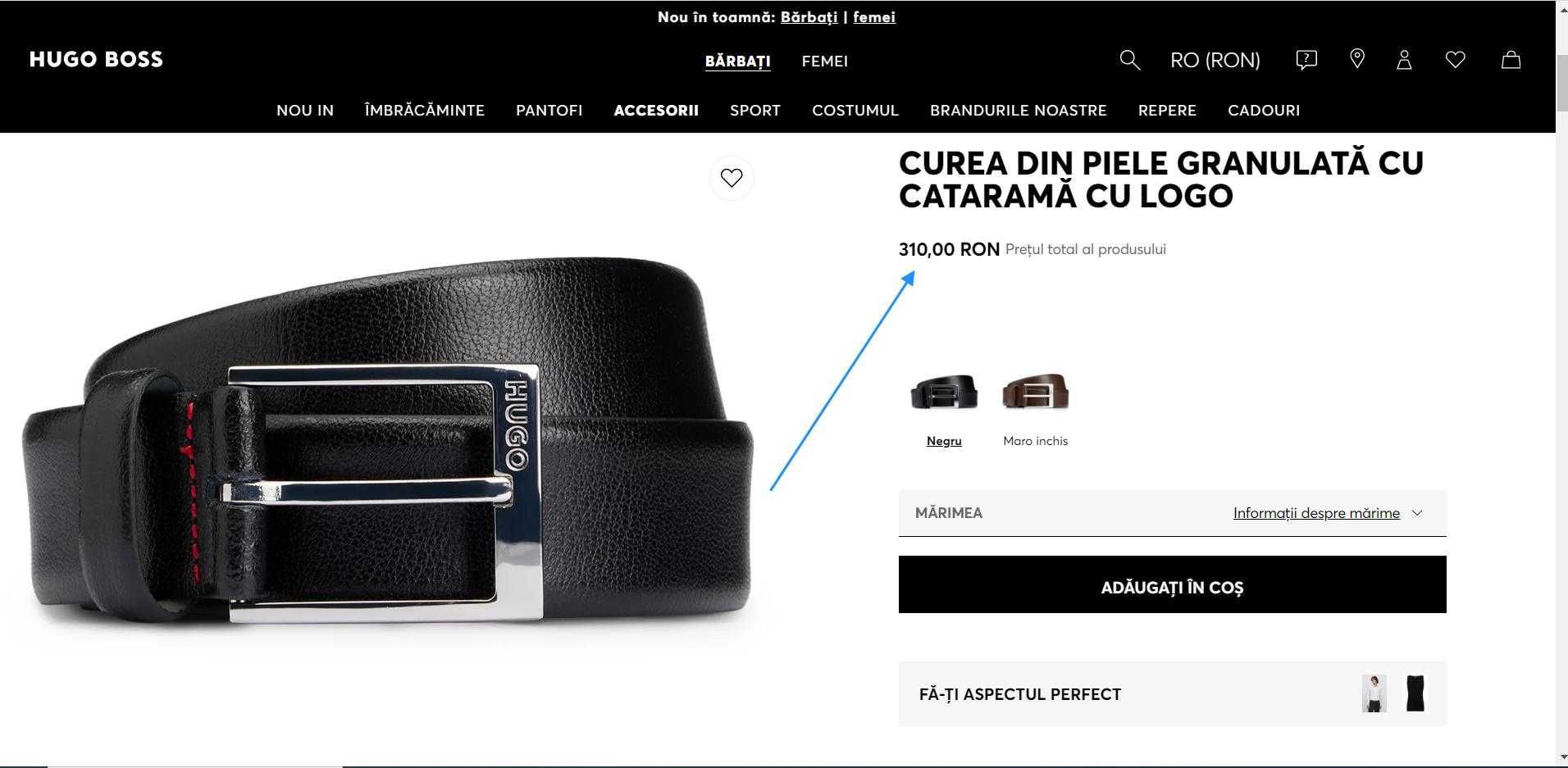 Curea de piele/cataramă cu sigla gravată Hugo Boss (Super Pret).