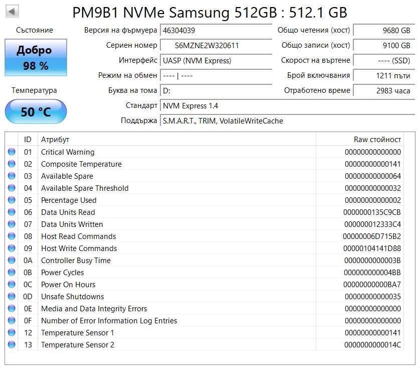 512 GB Samsung Nvme SSD PCIe 4x4 m.2 2230