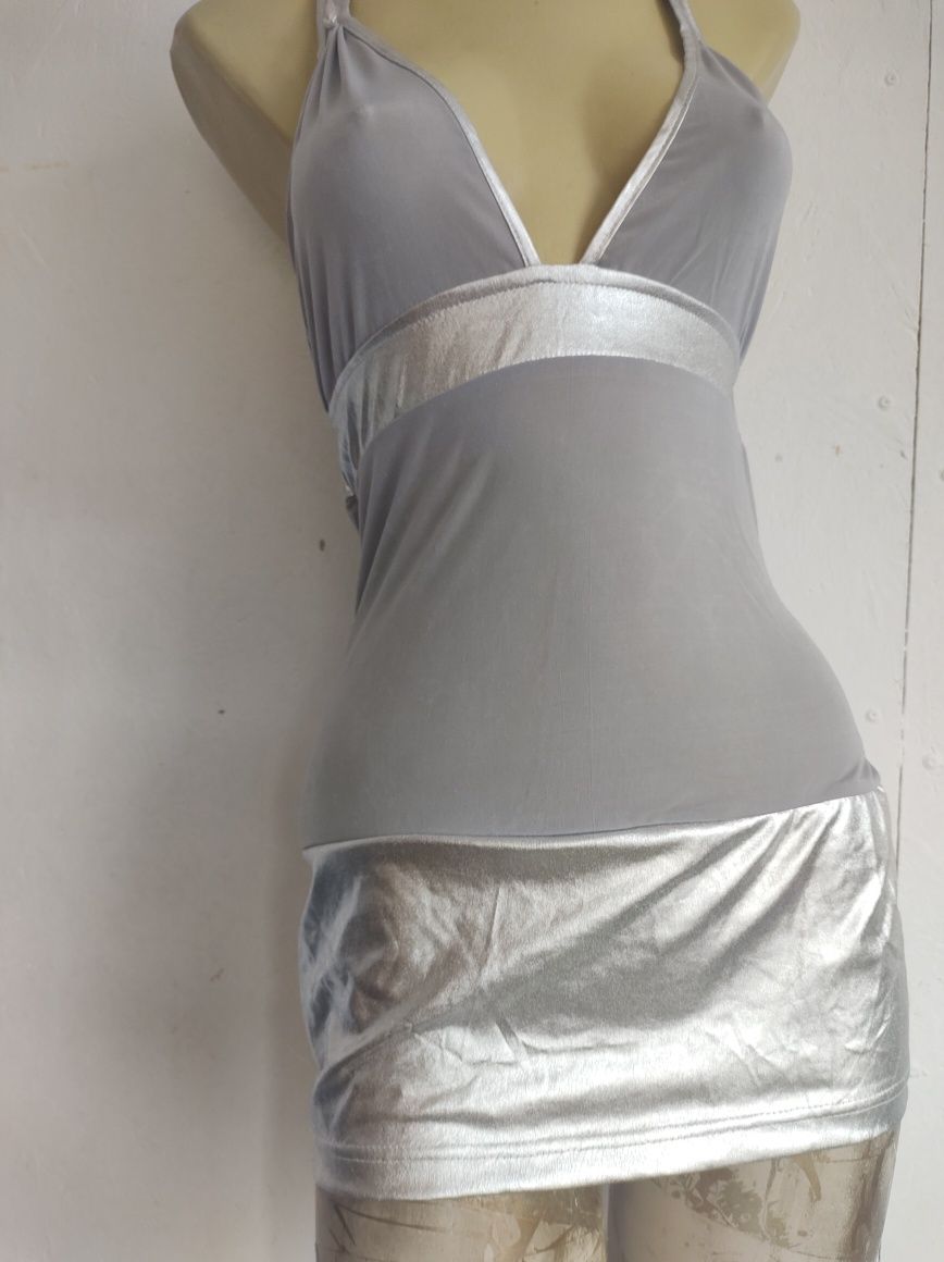 Rochie Sexy Argintie transparenta  XS S M L