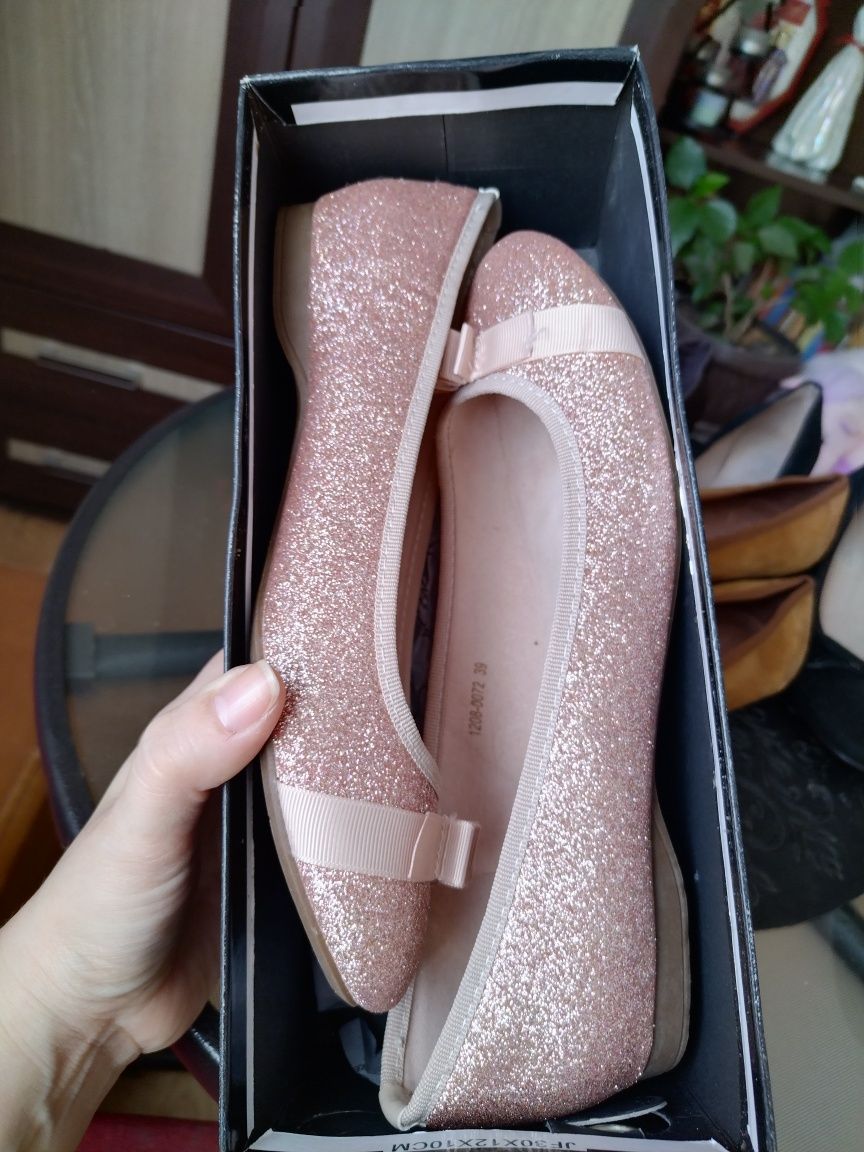 Balerini noi, superbi, roz cu glitter, 39