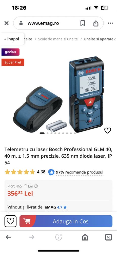 Telemetre Bosch Glm 40/Glm 50-22/Glm 50-27C/Glm 100-25 C