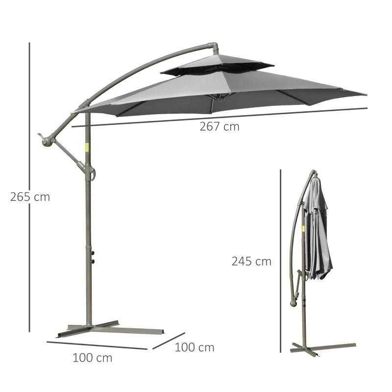 Outsunny чадър конзолен чадър Ø2,67 x 2,45 m колянов чадър
