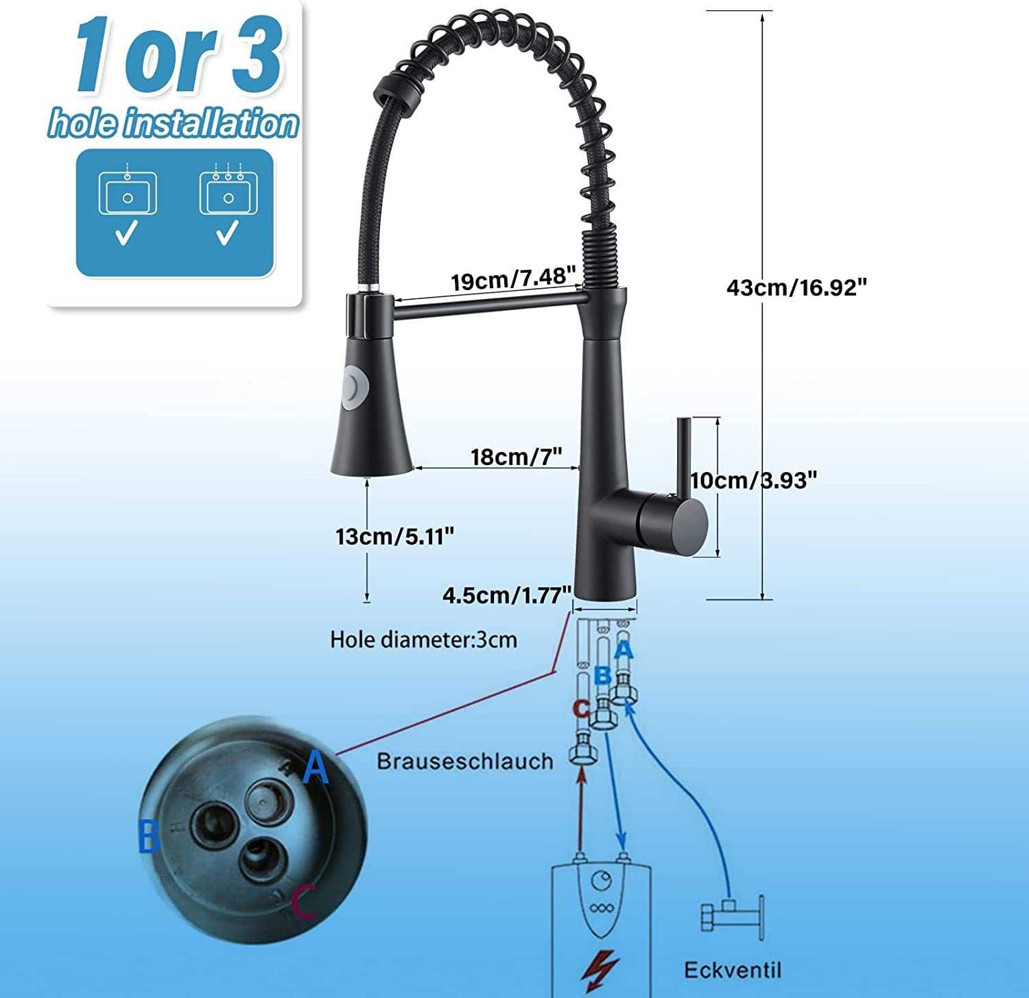 Robinet de bucătărie extensibil, rotativ la 360°