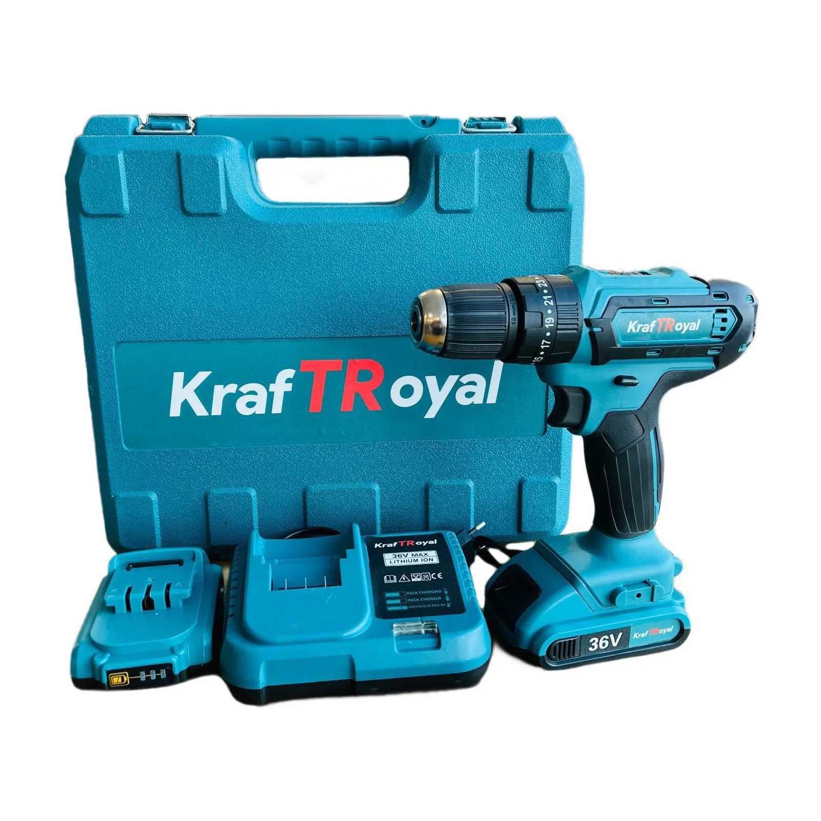 Акумулаторен Винтоверт Kraft Royal 36V с две батерии 8 Ah.25 части